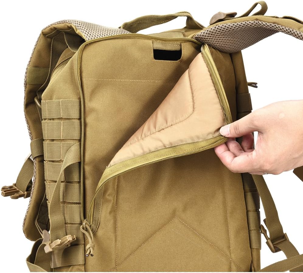 REEBOW GEAR Tactical Backpack Army Molle Military Style Assault Pack Bug Bag Backpacks 34L Daypack (With Flag Patch, Black)