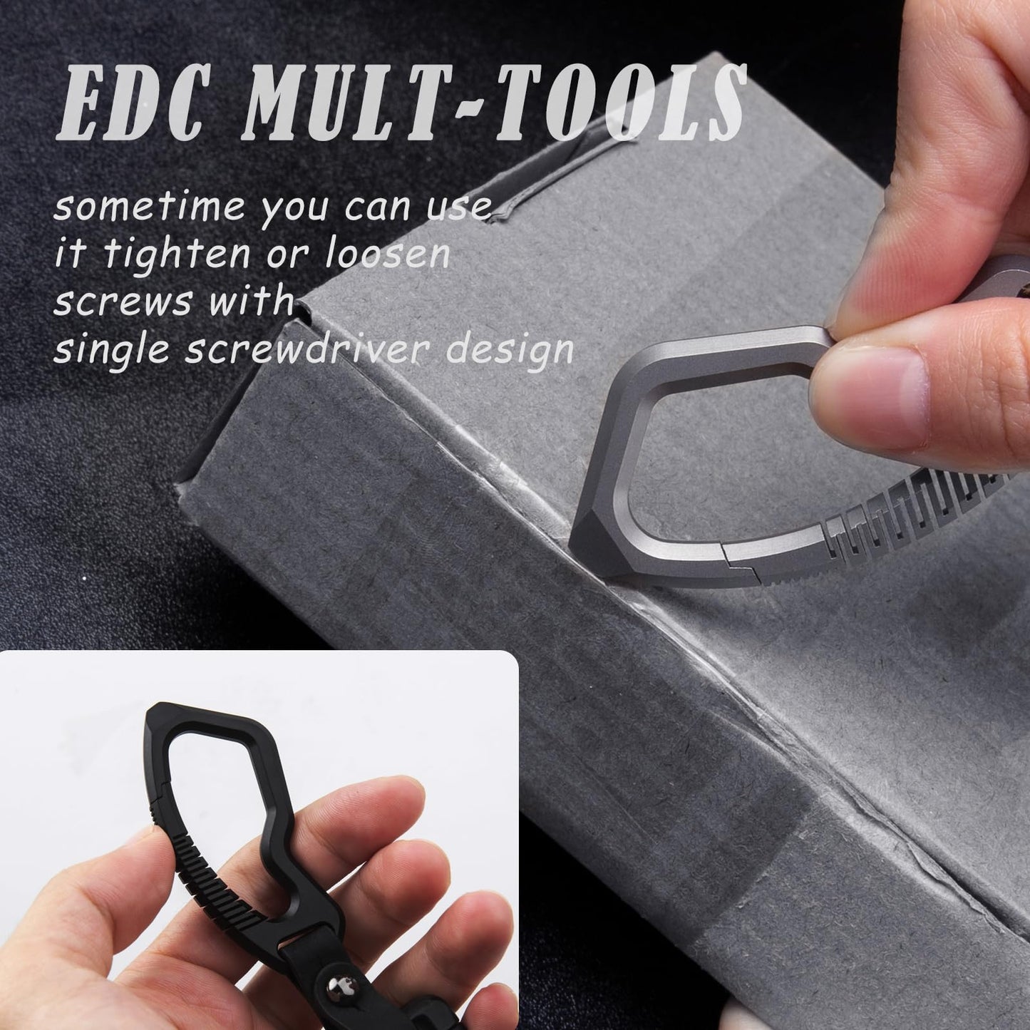 Autuveen Titanium Carabiner Keychain Clip,Black Heavy Duty Key Clasp with Key Ring,EDC Key Clip Quick Release Hooks Multi Tools for Belt（Black）