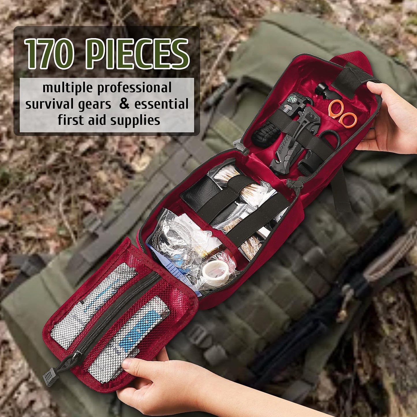 ABPIR 170 PCS Survival Kits, Survival First Aid Kit, Trauma Kit with Essential Survival Gear Emergency Medical Supplies for Hiking Camping Backpacking Outdoor Adventure, Gifts for Christmas Him Dad
