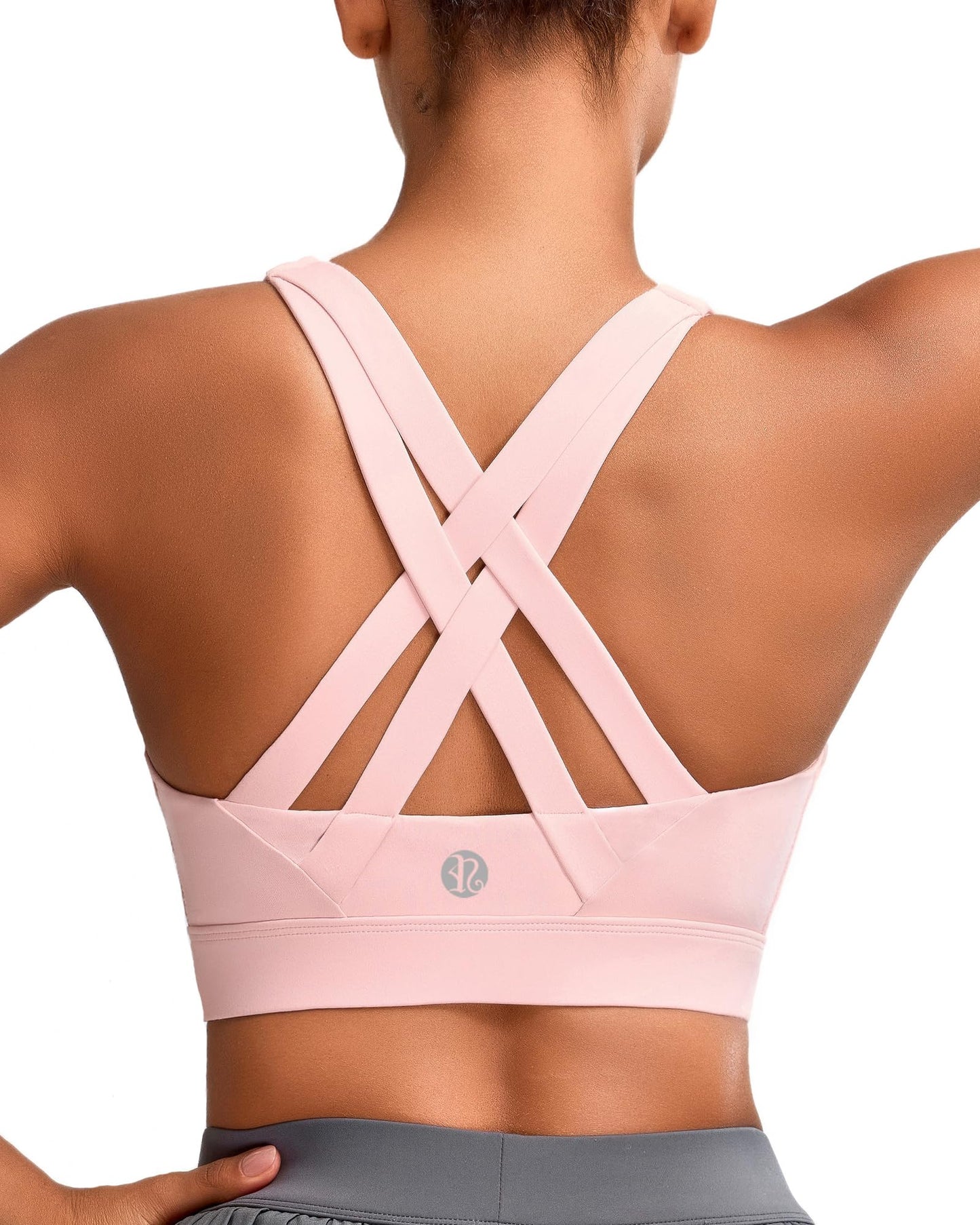 RUNNING GIRL Sports Bra for Women, Criss-Cross Back Strappy Sports Bras High Support Yoga Bra with Molded Cups(3080_Pink_L)