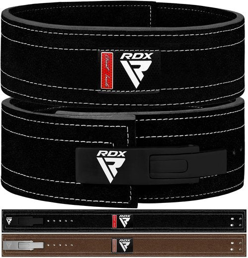 RDX Weight Lifting Belt Powerlifting, Approved By IPL and USPA, 10mm Thick 4" Leather Lumbar Back Support, Lever Buckle Equipment, Bodybuilding Deadlifts Squats Workout Men Women (Black White, Medium)