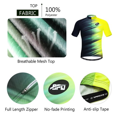 Men Cycling Clothing Set Reflective Biking Jersey with Pockets Polo Cycle Outfit Padding Shorts US L Yellow Black