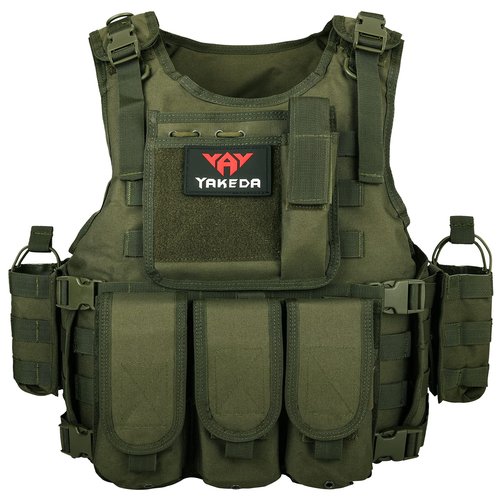 YAKEDA Adjustable Tactical Airsoft Training Vest | Camping, Fishing, Hunting,Gift for Halloween and New Year(Green, One Size)
