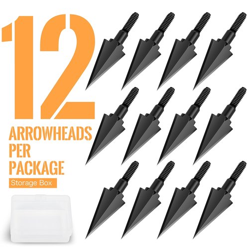 SUNYA Broadheads 100 Grain Steel Archery Arrow Tips for Compound, Recurve Bow & Crossbow, Traditional Screw-in Arrow Heads for Arrows, Pack of 12 in a Storage Case