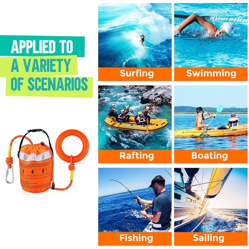 Water Rescue Throw Bag with 50FT Rope in 3/10In, Throwable Floating Device Tensile Strength Rated to 1844lbs with Reflective Strap, Emergency Safety Equipment for Kayaking, Boating, Fishing, Rafting