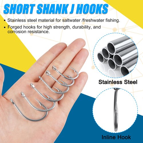 Live Bait Hooks Saltwater, 50pcs O'Shaughnessy Live Bait Short Shank Hooks with in-Line Point Fishing J Hooks Size 1#-5/0