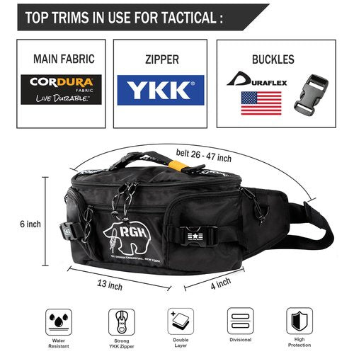 Rough Enough Tactical Fanny Pack Large Waist Bag for Men Crossbody, 5L, Waterproof Cordura Black, Fishing Hiking Hunting Travel