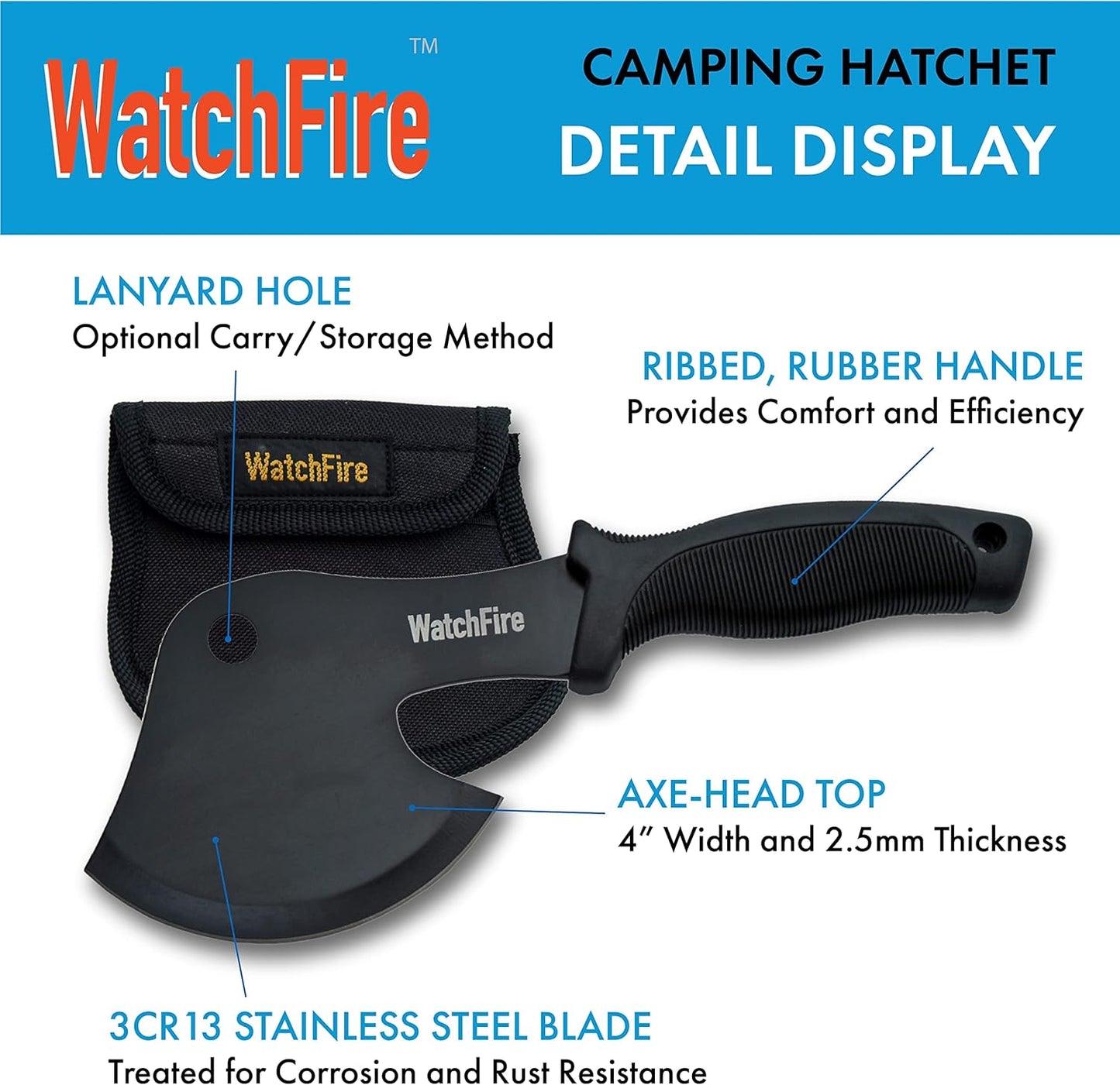 WatchFire 10” Black Camping/Survival Axe-Head Hatchet with Nylon Sheath (210921)