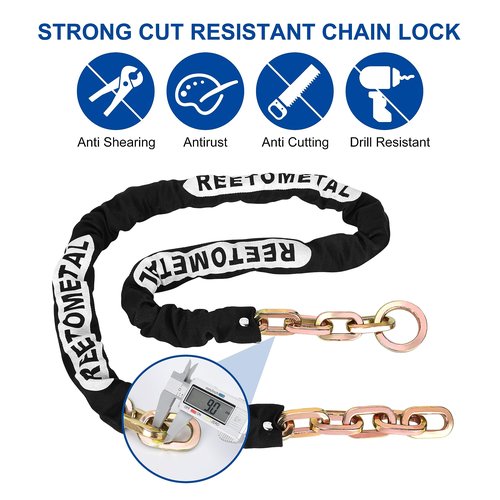 REETOMETAL Heavy Duty Security Chain, 6 Foot x 3/8" Thick Hardened Steel Cut Proof Anti-Theft Lock Chain for Motorcycles, Bicycles, ATVs, Trailers, Containers