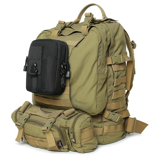 Tactical Molle Phone Pouch EDC Utility Belt Pouch Waist Bag with Shoulder Strap (Black)