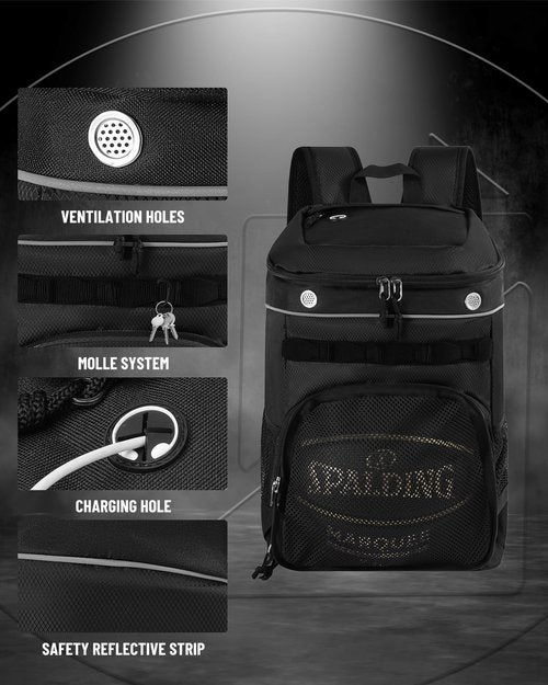 TRAILKICKER Basketball Bag Backpack with Ball Holder Multi-Sport Backpack for Soccer Volleyball Football Baseball Helmet (TK11-Black, Medium)