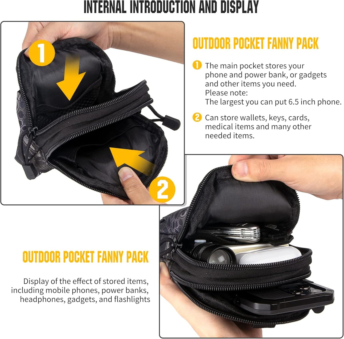 IronSeals Tactical Molle Pouch Compact Utility Waist Bag Phone Holster Holder for 4.7"-6.9" iPhone 15 Pro Max/15 Pro/14 Plus/14 Pro Max/14/13 Pro Max/13 Pro/12 Pro Max/11 Pro Max