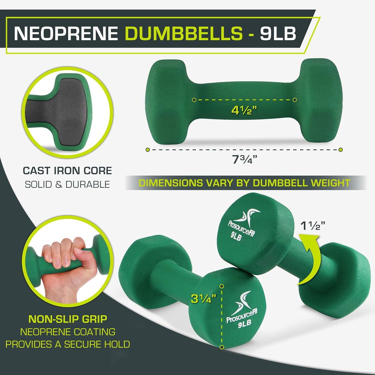 ProsourceFit Neoprene Dumbbell Coated for Non-Slip Grip, 10 lb