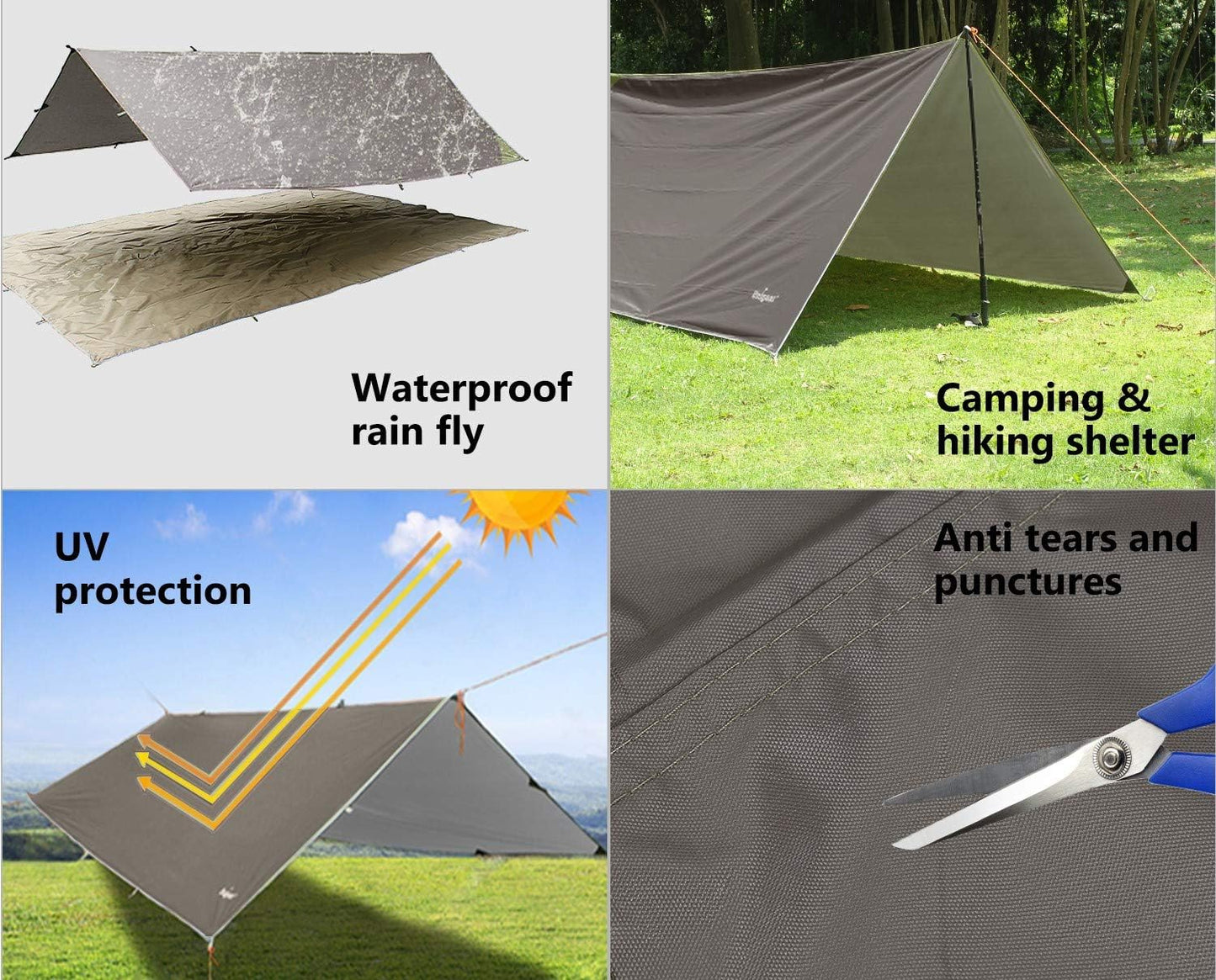 Unigear Hammock Rain Fly, 16.4/14.4/13/10ft Camping Tarp, UV Protection & Waterproof & Lightweight for Camping, Backpacking and Outdoor Adventure (Brown,10 * 10ft)