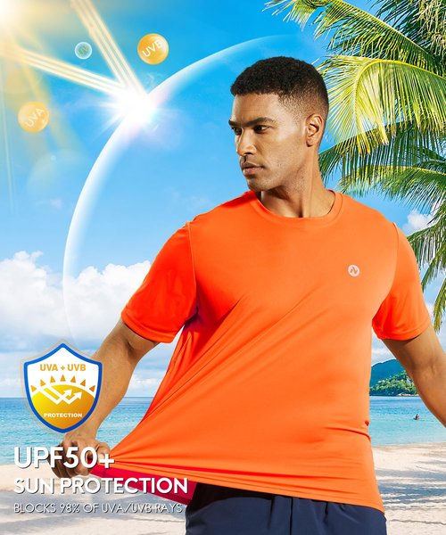 Nepest Men's Workout Shirt Dry Fit Athletic Running T-Shirts Short Sleeve UPF 50+ Sun Protection Gym Tee Top Orange L