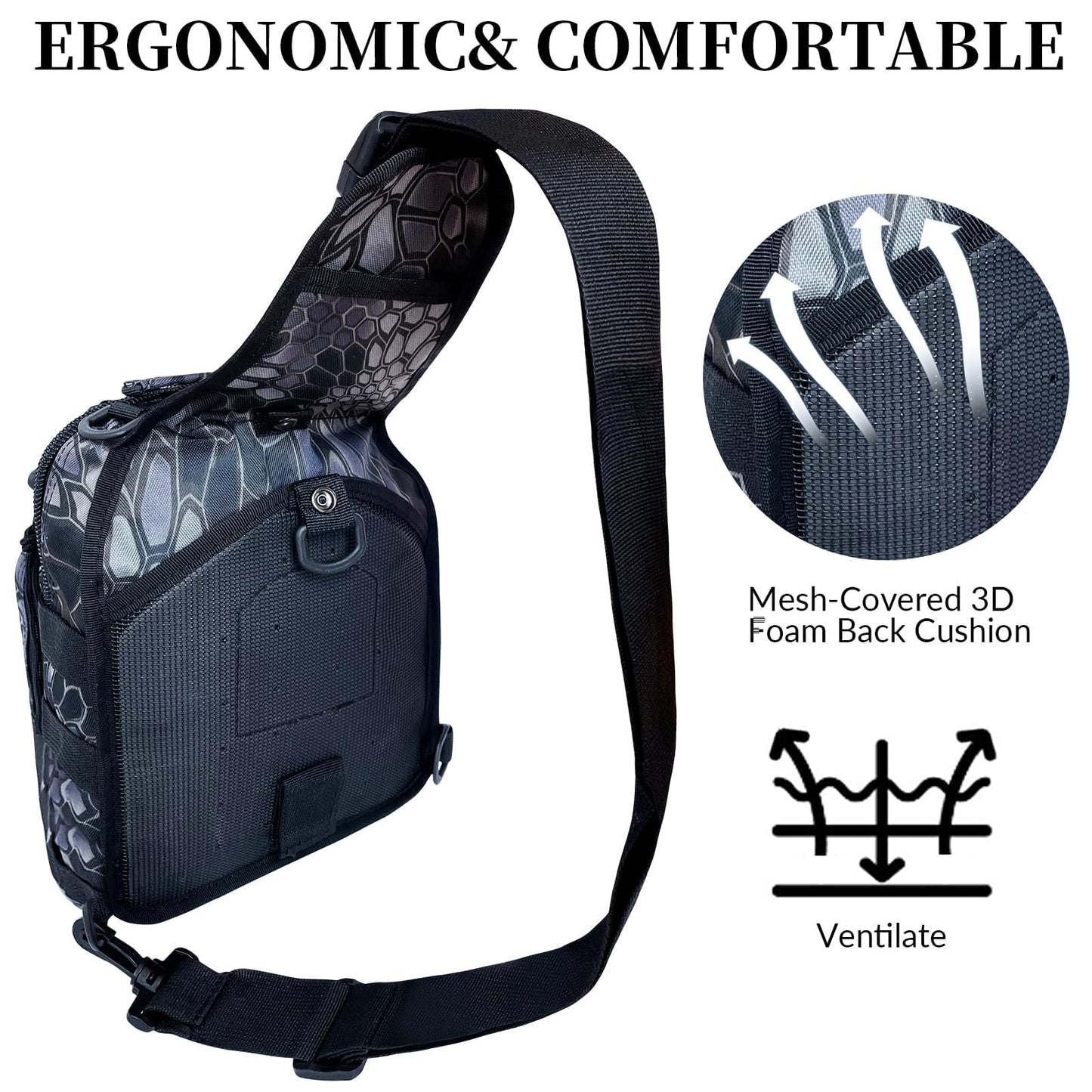 Fishing Backpack Outdoor Tackle Backpacks Small Sling Backpack with Rod Gear Holders for Fish Hunting and Traveling (A: Camouflage Black)