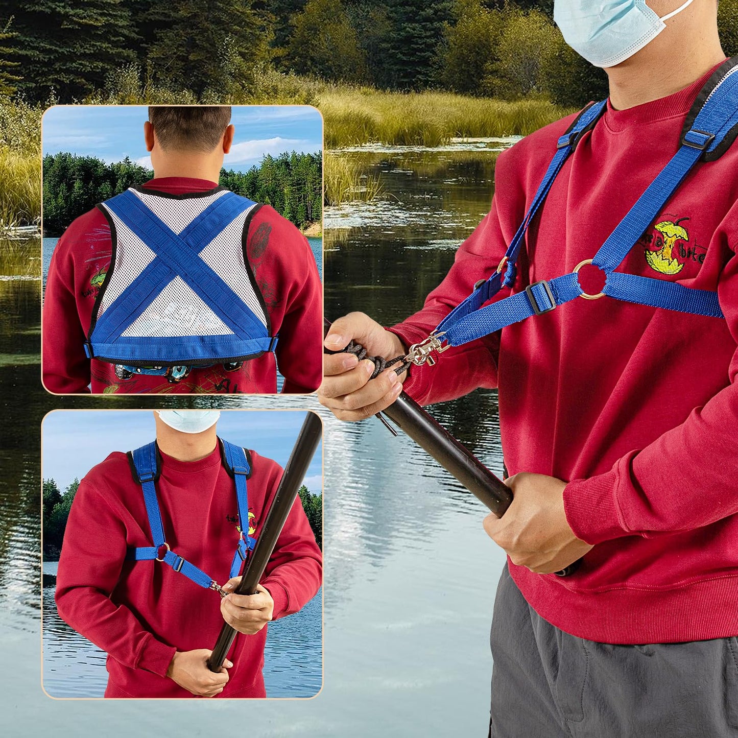 Fishing Shoulder Back Harness,Adjustable Fishing Rod Holder Vest,Boat Fish Fighting Belt Harness,Sea Fishing Rod Holder Vest Sea Fishing Vest Tackle Equipment for Fishing Big Fish