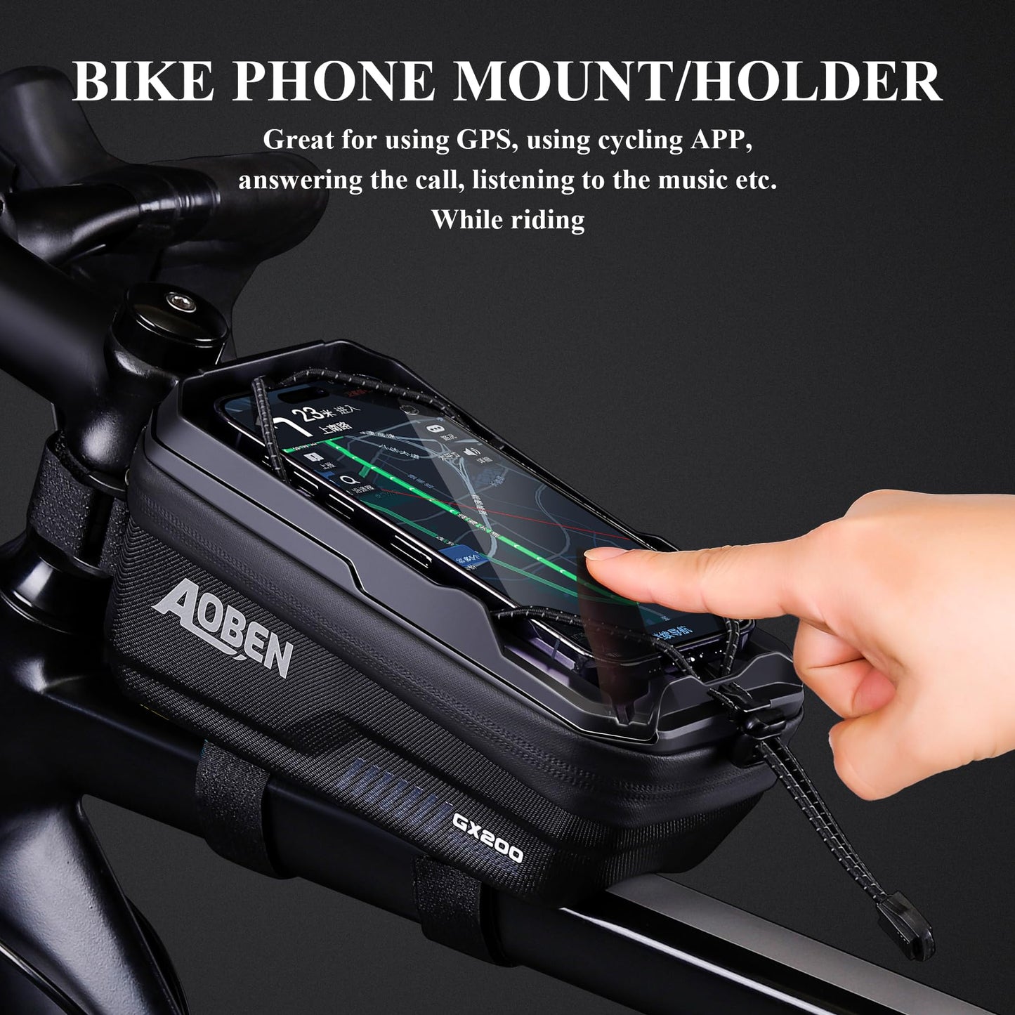 Aoben Bike Bicycle Phone Front Frame Bag for Mountain Bike Road Bike, EVA Hard Casing Bike Phone Holder Bike Phone Mount for MTB, Bike Bicycle Accessories for Cell Phone Under 6.8 Inches (Black)