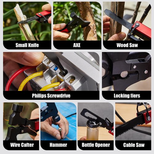 Mutoto 14-in-1 Multi Tools Hatchet Hammer Camping Gear, Multitool Hatchet Axe Camping Essentials for Camping Outdoor Survival Hiking (RedBlack)