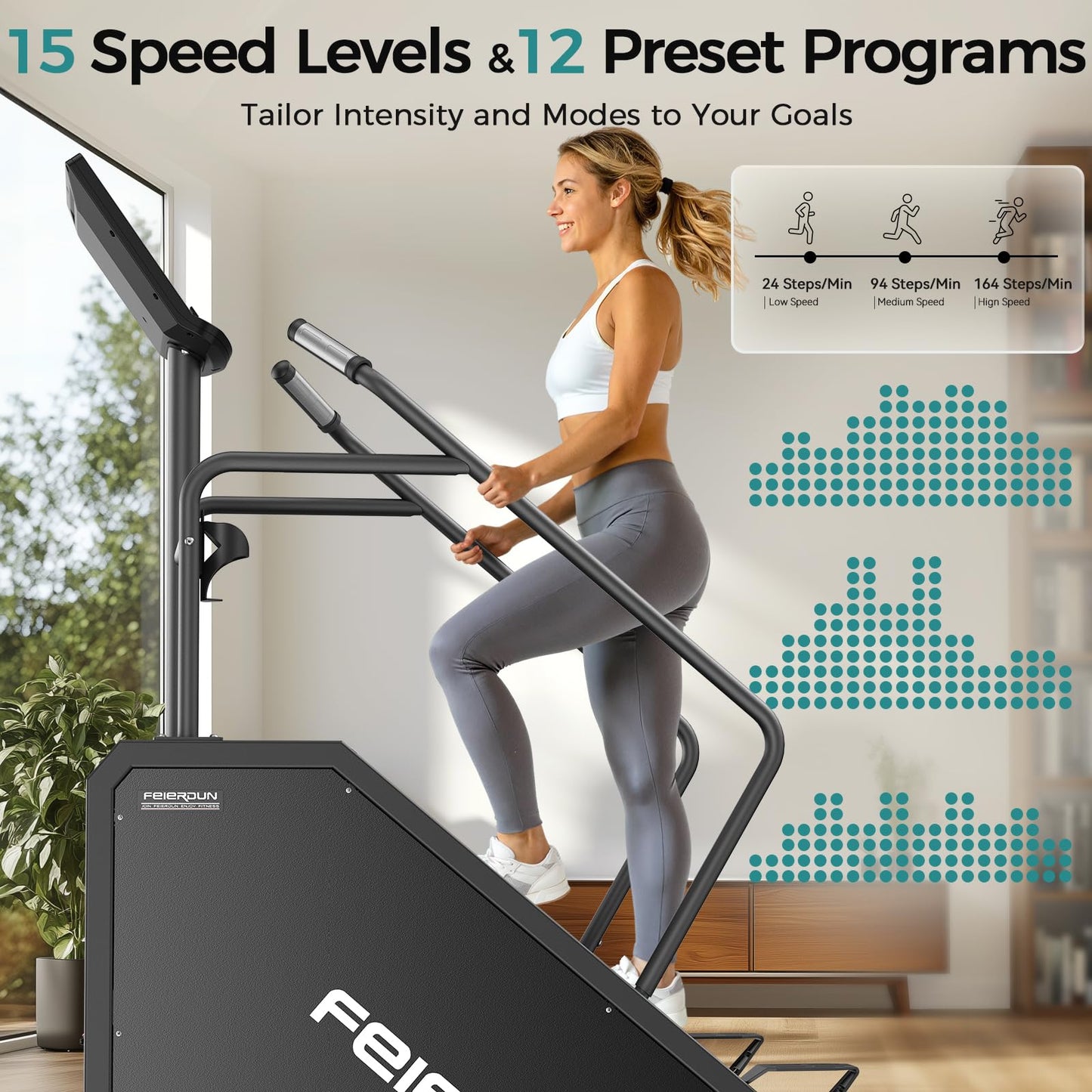 FEIERDUN Stair Climber, Commercial Grade Stair Stepper with LCD Screen, Stepmill Exercise Machine with 15 Speed Levels for Cardio and Lower Body Workouts, 660LBS Capacity, 24-164 Steps/Minute