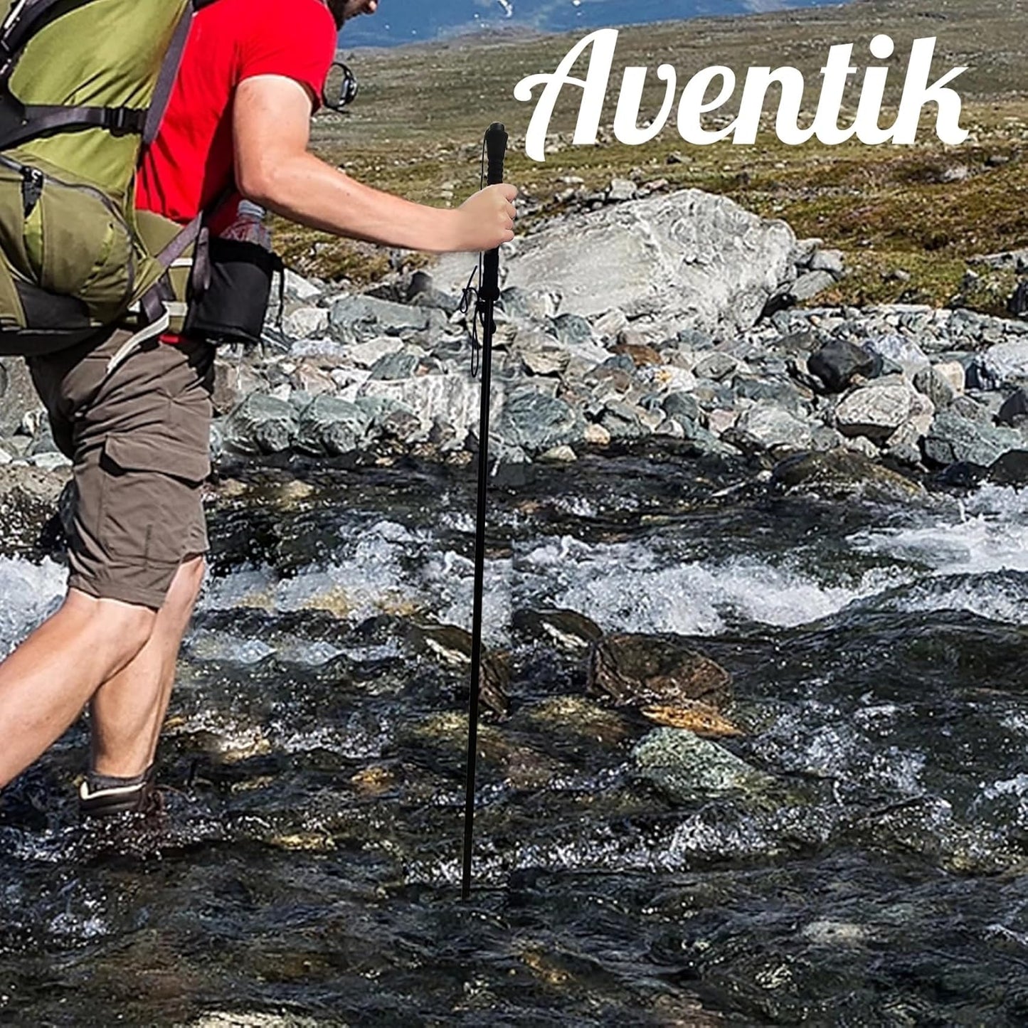 Aventik Fold-able Wading Staff Water Depth Safety Warning Sign Coated Stainless Steel Core T7075 Aluminum Body Corrosion Resistance