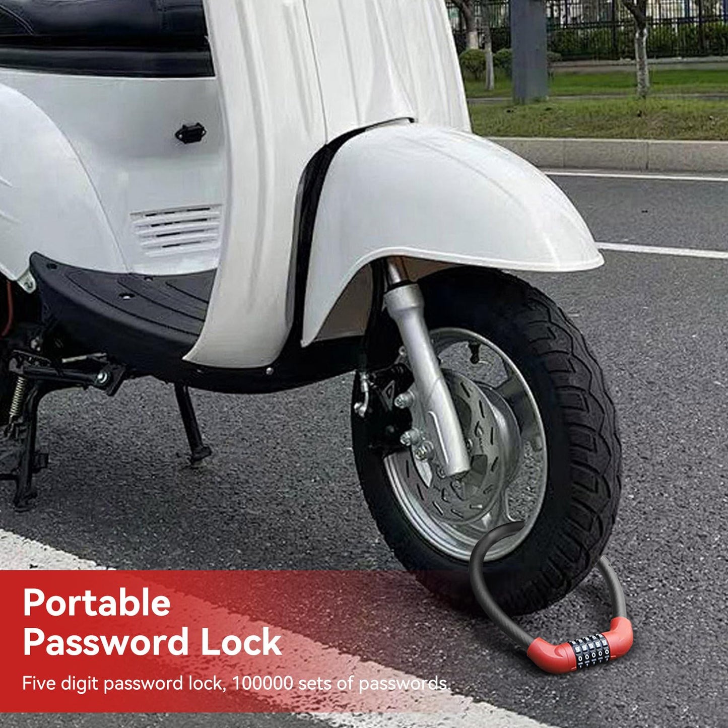 5 Digit Combination Bike Cable Lock, Lightweight Bicycle Lock Anti Theft Resettable Combination Portable Bicycle Cable Locks for Bike, 15inch, Red