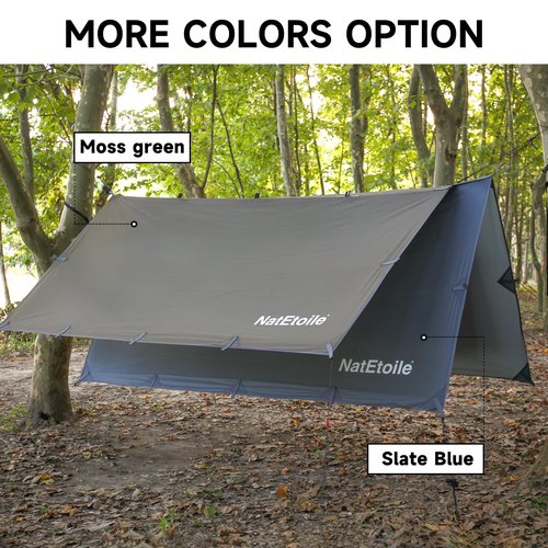 NatEtoile Waterproof Camping Tarp - PU5000mm Coating Rain Fly for Hammock Cover, Tarp Tent, Versatile with 19 tie-Outs - Portable, Essential for Backpacking and Camping Gear - 10x10ft