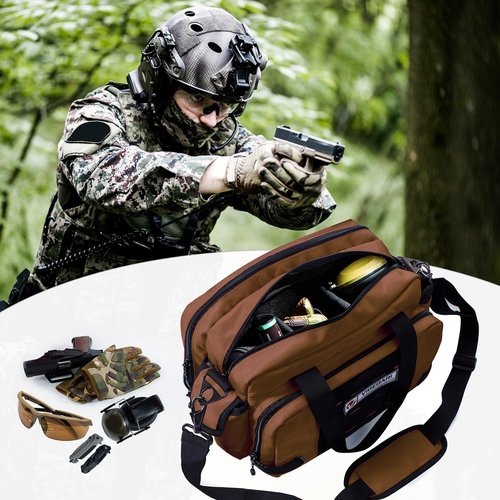 VIGEGARI Pistol Range Bag Shooting, Gun Bag for Pistols, Gun Case for Handguns, Ammo Bag, Gun Case for Handguns, Tactical Range Bag, Gun Carrying Bag, Gun Range Accessories, Triple-Compartment