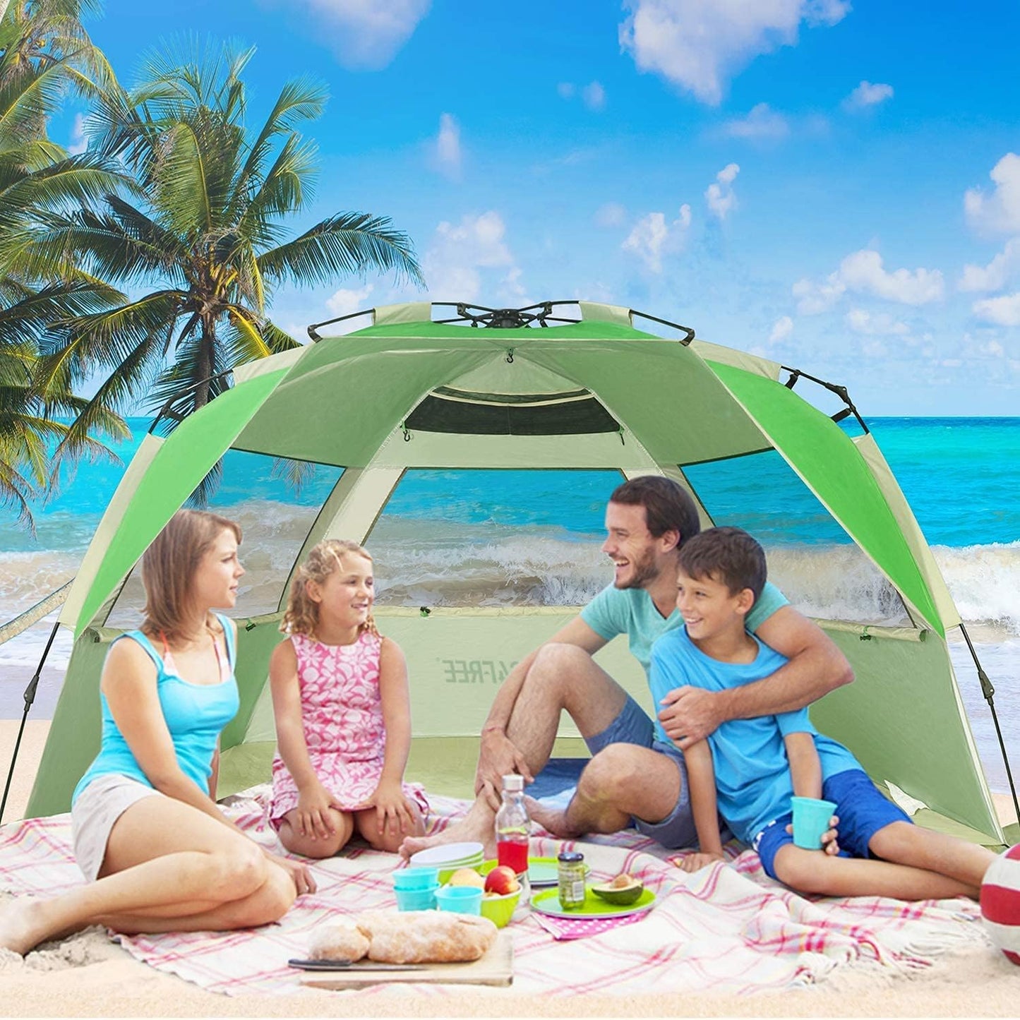 G4Free Easy Set up Beach Tent Deluxe XL, Pop up Sun Shelter for 3-4 Persons with UPF 50+ Protection Beach Shade with Extended Floor