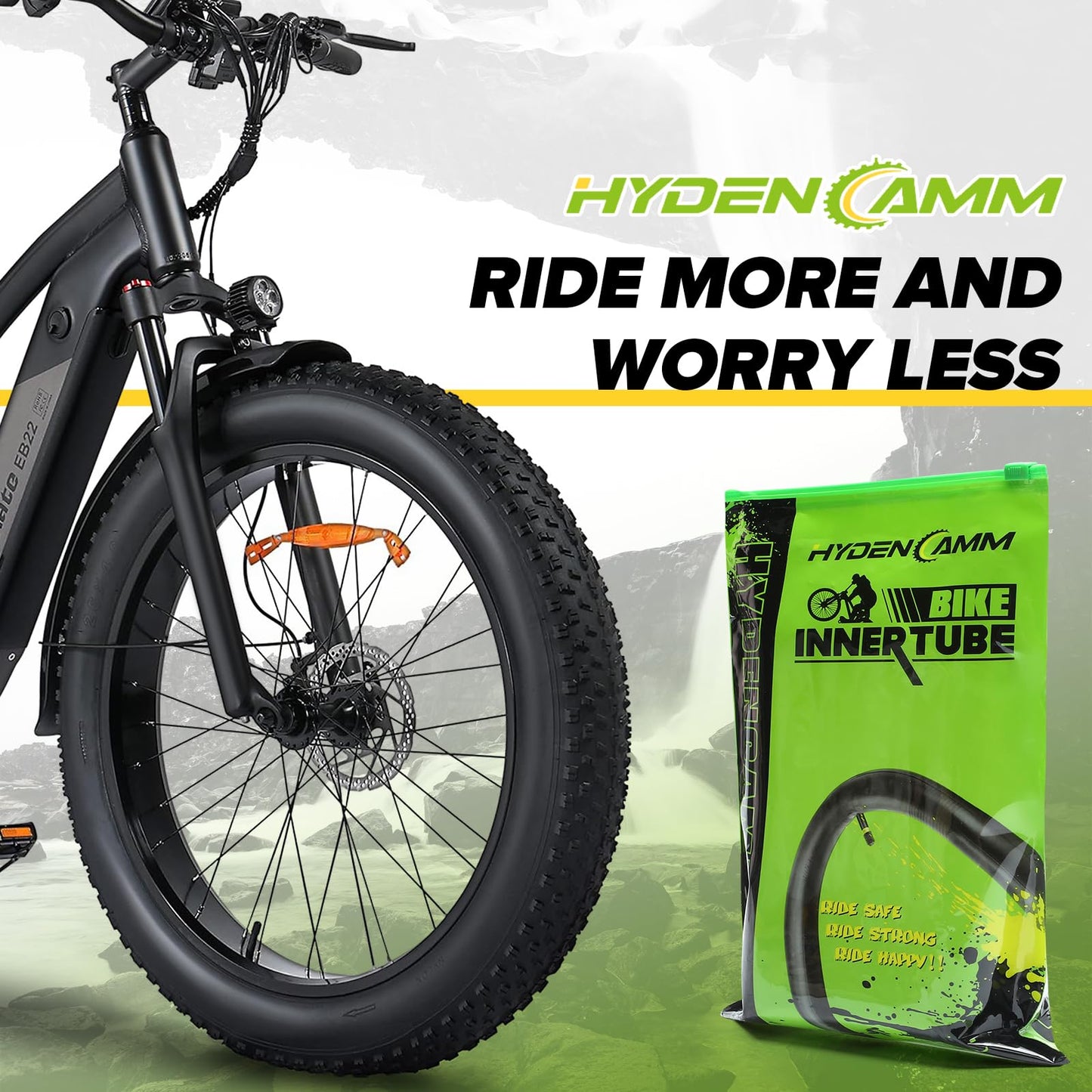 2 Pack 26x3.0 Fat Bike Tube with AV 32mm Valve, Premium Butyl Rubber 26 x 3.5 Fat Tire Bike Tubes with 2 Tire Levers, 26x3.0 Bike Tube for Road/MTB/E Bike by Hydencamm