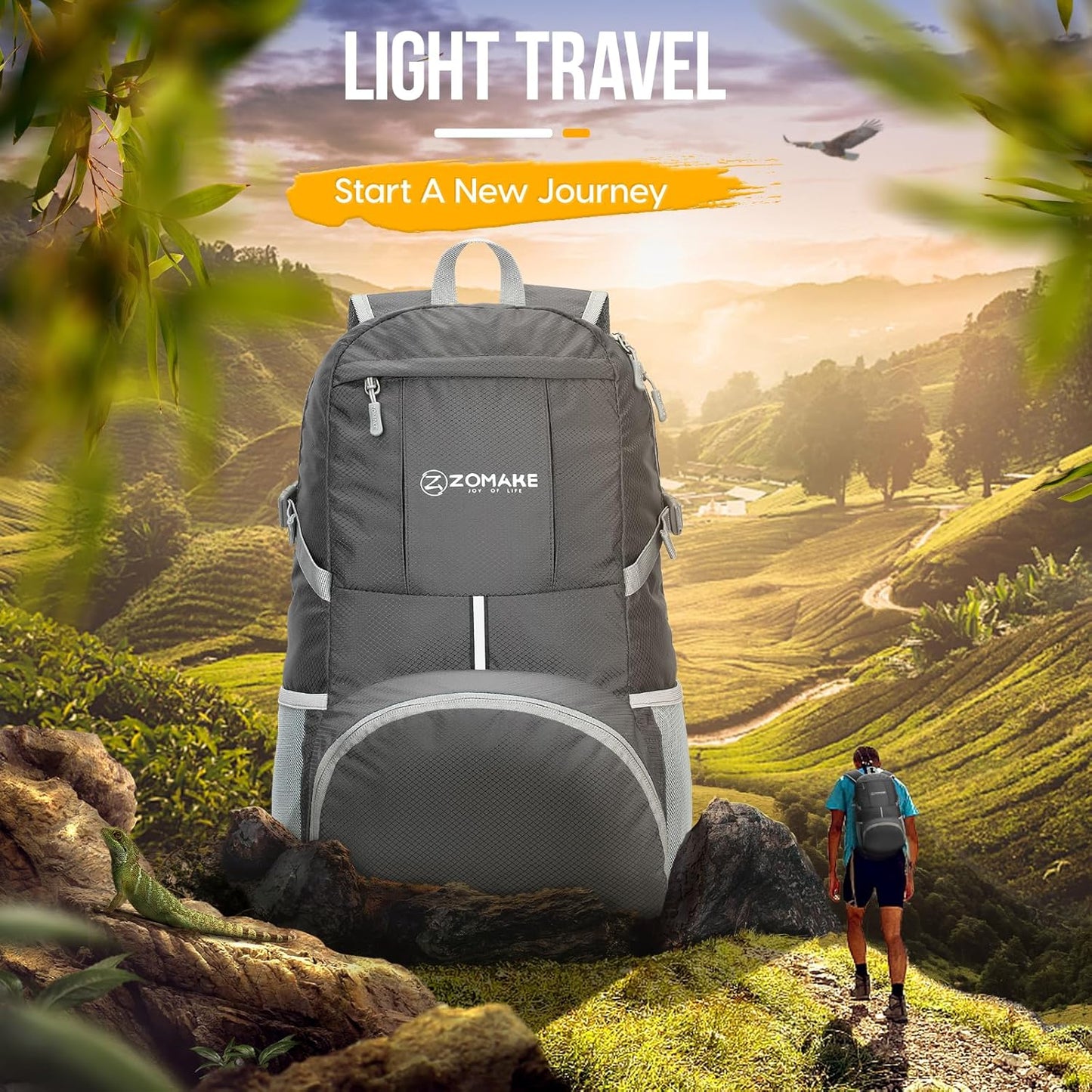 ZOMAKE Lightweight Packable Backpack 35L, Light Foldable Backpacks Water Resistant Collapsible Hiking Bag, Compact Folding Day Pack for Travel Camping(Black)