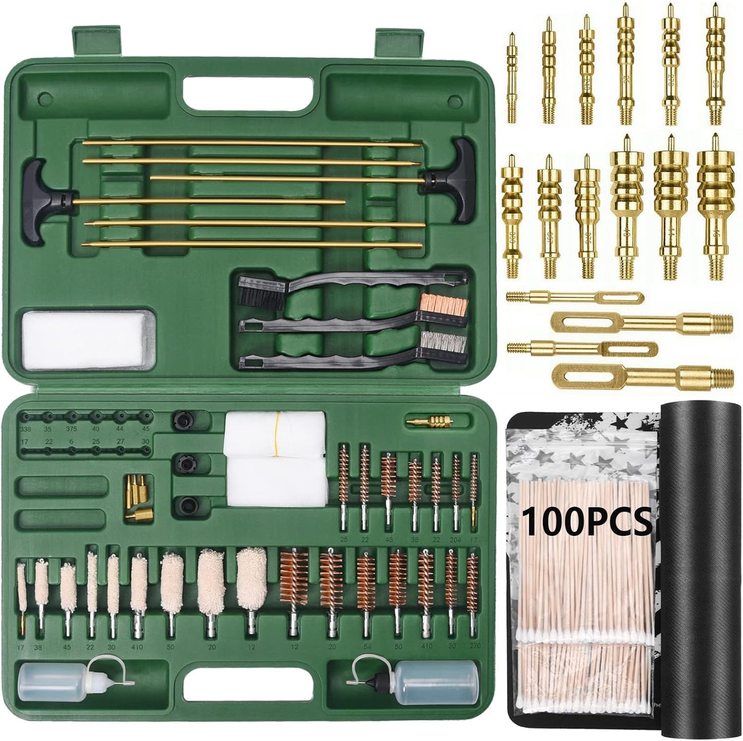 iunio Universal Gun Cleaning Kit, with Mat and Case, Full Brass Jags, Rods and Adapters, for All Guns, Rifle, Shotgun, Handgun, Pistol, Hunting, Shooting, All Caliber