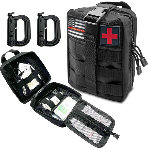 Chelvvg Molle Tactical First Aid Pouch, EMT Medical First Aid Bag, Rip-Away Military IFAK Lifesaving Pouches, Outdoor Emergency Mountaineering/Climbing Survival Kit with Red Cross Patch & 2 Carabiner