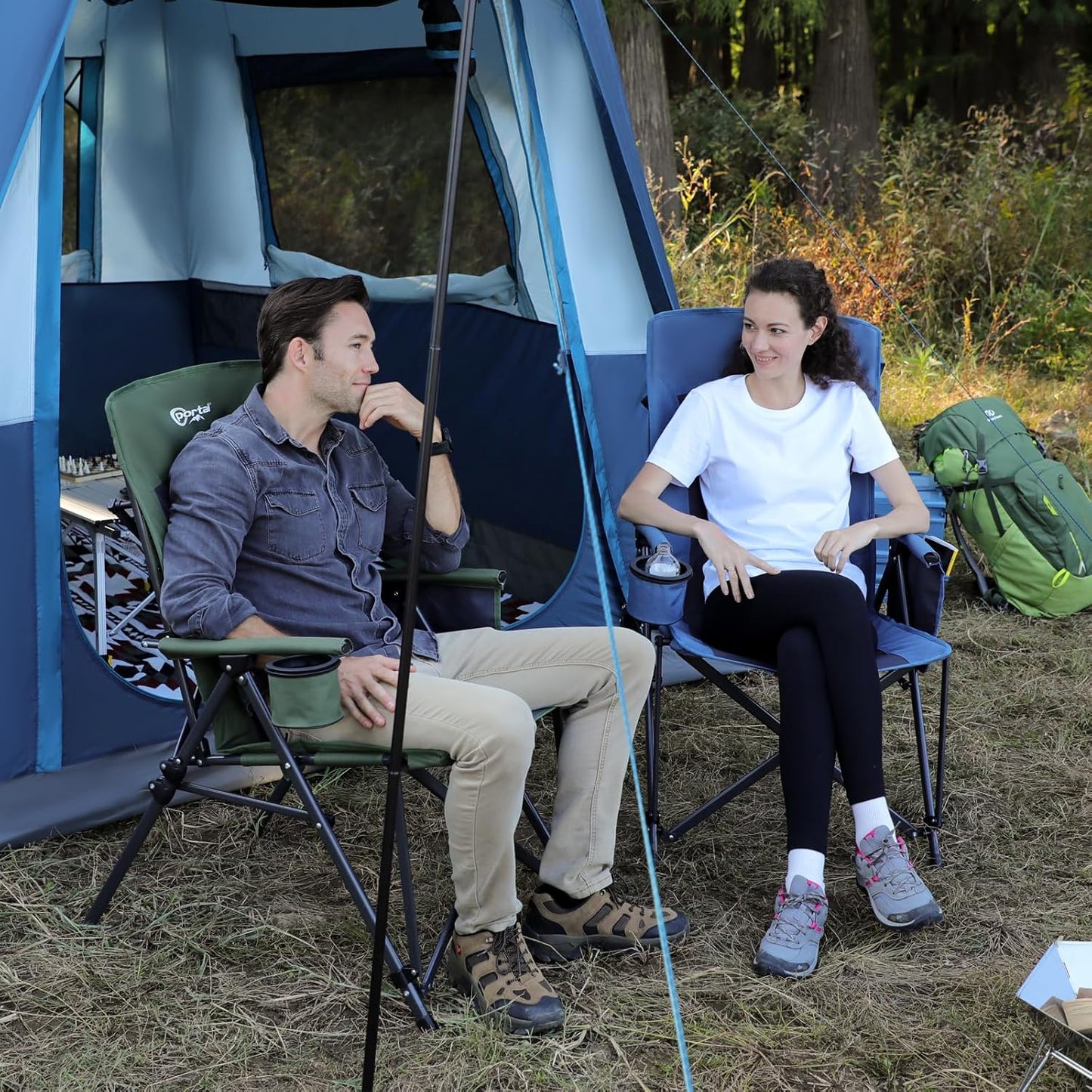 PORTAL Oversized Folding Camping Chair High Back Portable Lawn Chairs for Adults Outdoor Sports with Hard Armrest Cup Holder，Supports 400LBS Black