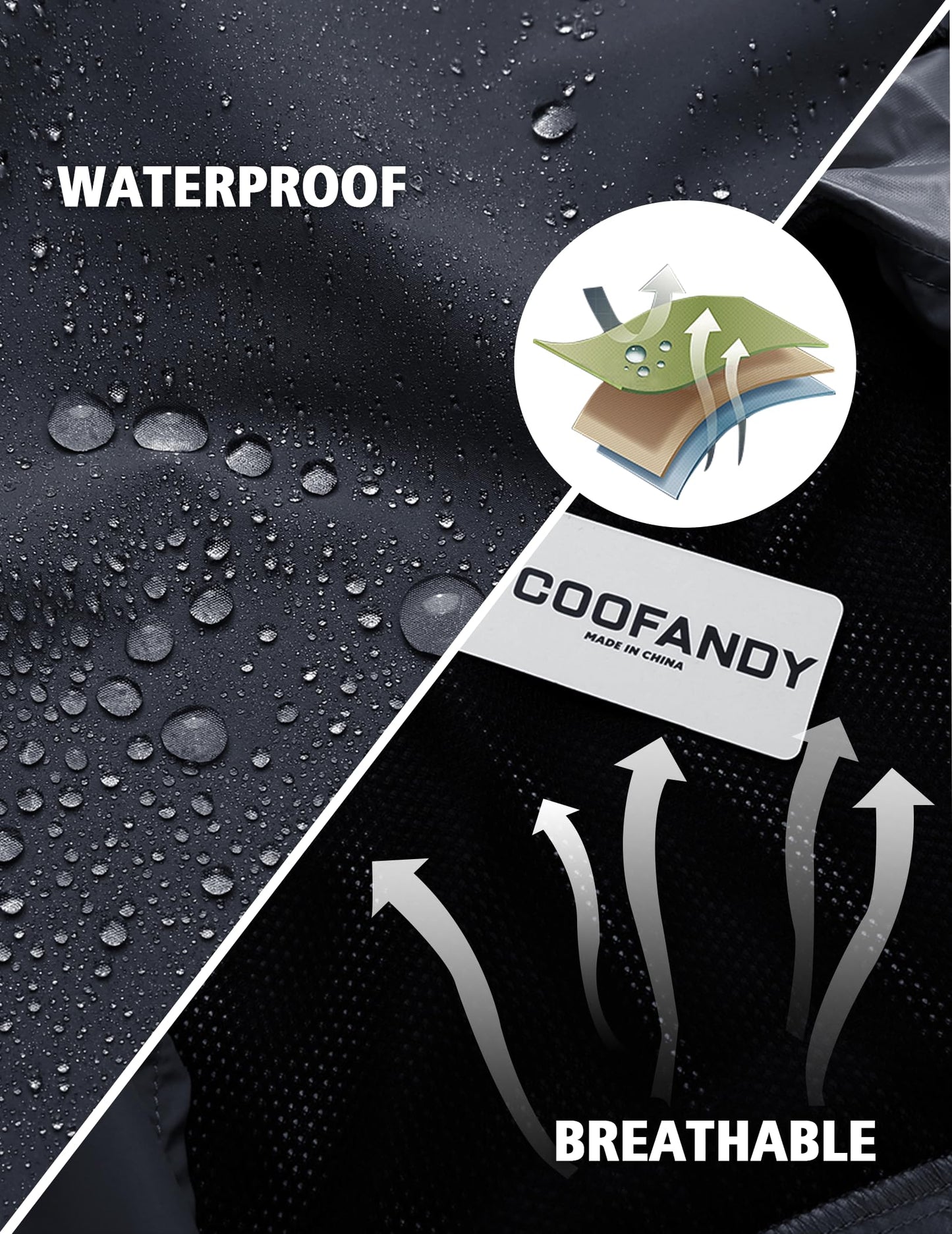 COOFANDY Rain Gear for Men Waterproof Lightweight Rain Coat Breathable Rain Jackets with Hood