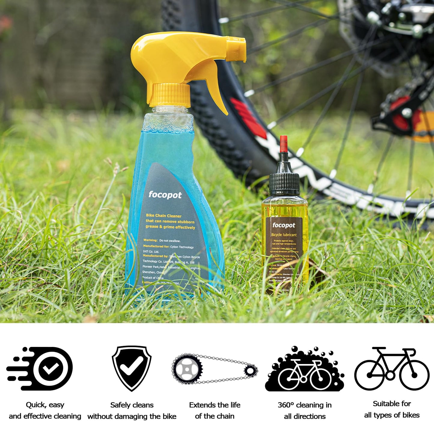 focopot Bike Chain Cleaner Kit Including Chain Oil Lubricant,Bike Chain Degreaser,Chain Scrubber and Bicycle Cleaning Brush Tools for Mountain/MT/Road/BMX Bike