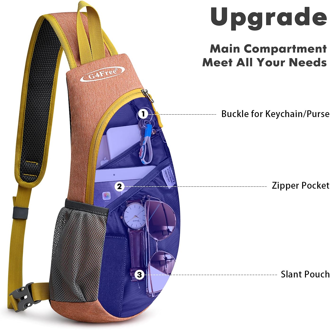 G4Free Sling Bag for Men Women, Small Crossbody Backpack Lightweight Chest Shoulder Bags for Travel, Outdoor and Sports (Black)