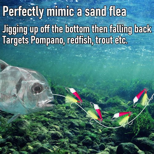 Dr.Fish 5 Pack Pompano Jigs with Teaser Hooks, Surf Fishing Jig Heads Saltwater Lure Banana Shape Stand Up O'Shaughnessy Beach Casting Halibut Striper Redfish Flounder Mixed Color 3/8oz