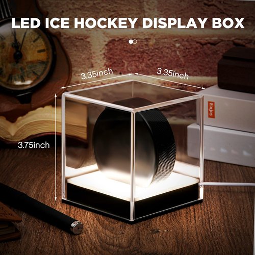 Colingmill Clear Hockey Puck Display Case with LED Light Acrylic Dustproof UV Protection Hockey Puck Holder Stand for Collectibles Storage Display