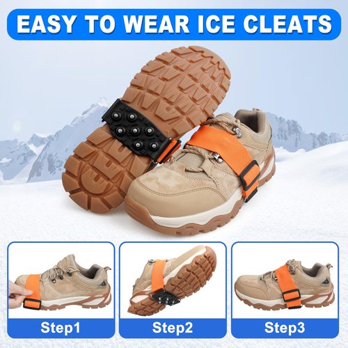 Mid-Sole Ice Cleats Crampons Snow Traction Cleats for Shoes and Boots Non-Slip Crampons with Adjustable Straps 7 Tungsten Studs for Secure Grip for Walking Jogging Hiking (Small/Medium, 1 Pair)
