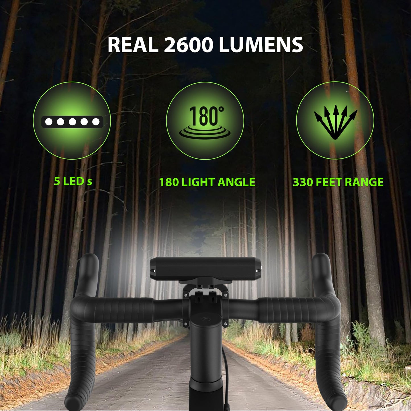 UPPEL Bicycle Lights,Bicycle Lights,Super Bright 5 LED Bike Front Light for Night Riding Rechargeable,Waterproof Bike Headlight Set with Power Bank at 8000mAh Capacity,4 Light Modes-2600Lumens