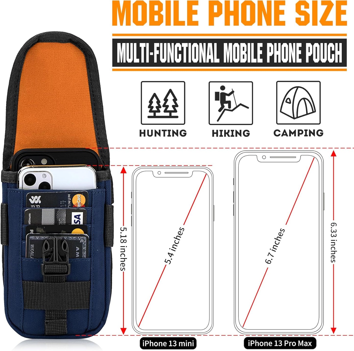 IronSeals Tactical Phone Holster Pouch, Tactical Smartphone Pouches Cellphone Case Molle Gadget Bag Molle Attachment Belt Holder Waist Bag for 4.7"-6.9" with US Flag Patch for iPhone 16 Pro/15 Pro