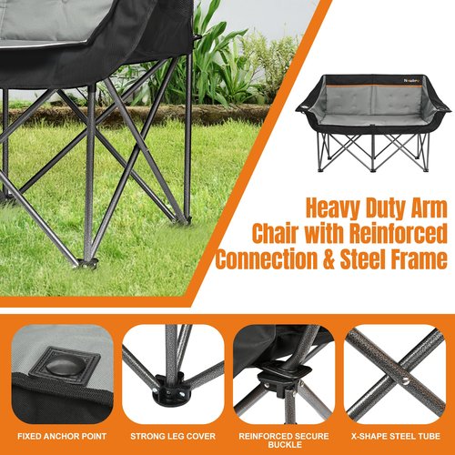 Newbro Oversized Double Camping Chair for Adults, Fully Padded Folding Camping Chairs Loveseat, Big Heavy Duty Outdoor Patio Lawn Chair with Arm Cup Holder