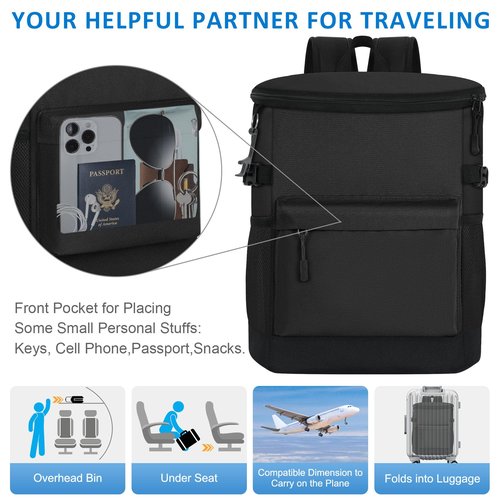 Tenot Cooler Backpack 33 Cans Backpack Coolers Insulated Leak Proof Soft Beach Cooler Bag for Men Women Ice Chest Backpack Camping Hiking Picnic Travel Cooler Lunch Backpack Black
