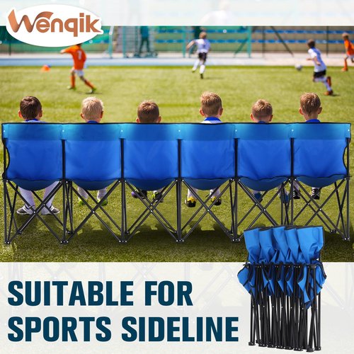 Wenqik 2 Pack Portable Soccer Team Bench 6 Seat Folding Sideline Bench with Back and Carry Bag for Outdoor Sport Team Travel Camping Chairs, Blue