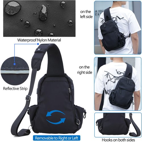 Sling Bag Crossbody Bag Sling Backpack for Men Women, Shoulder Bag Chest Crossbody Bag for Men, Lightweight Waterproof Sling Bag for Men Women USB Charging Port Travel Hiking