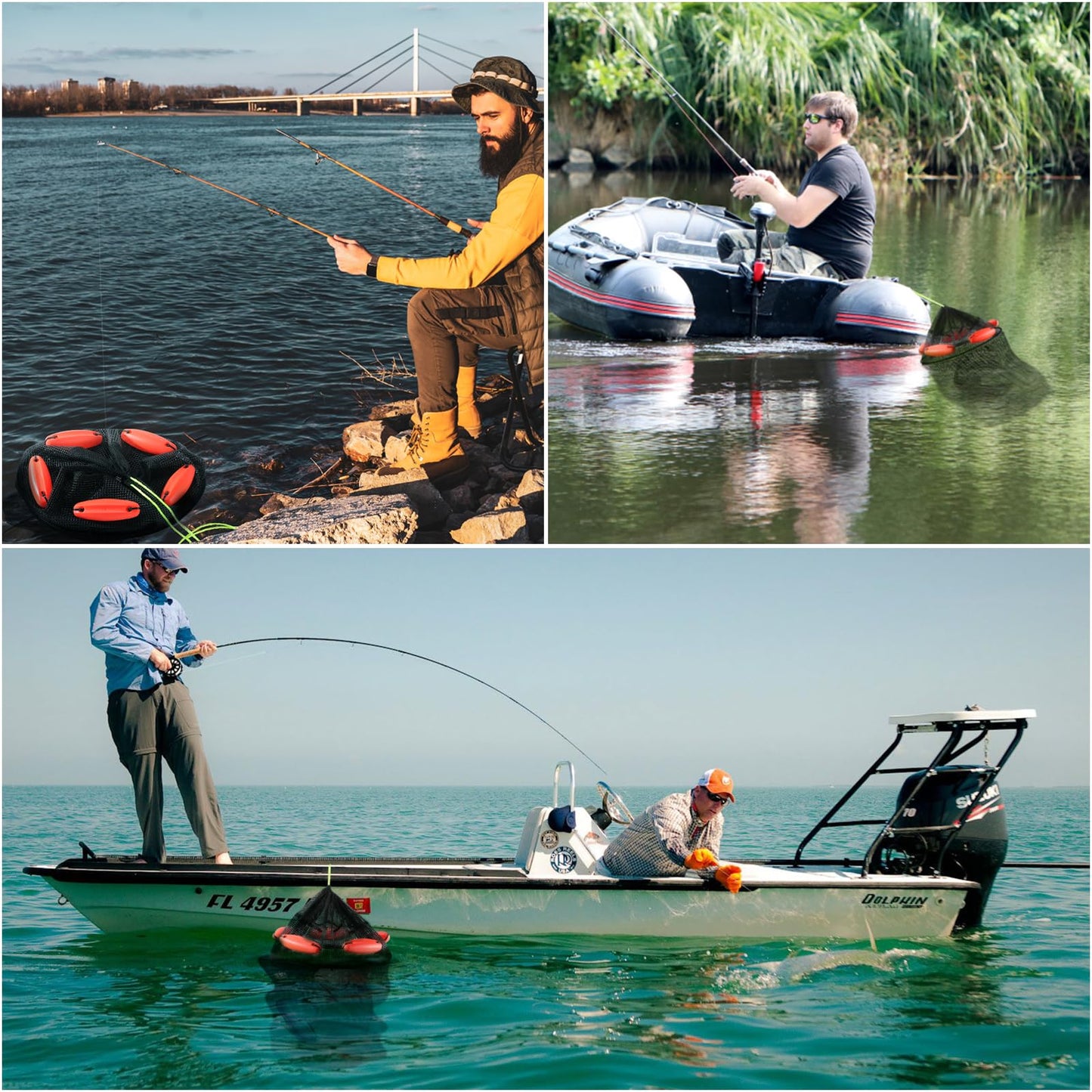 Extra Large Foldable Floating Fishing Basket for Live Caught Fish, Floatable Fishing Net Basket, Heavy Duty Coated Portable Fish Basket