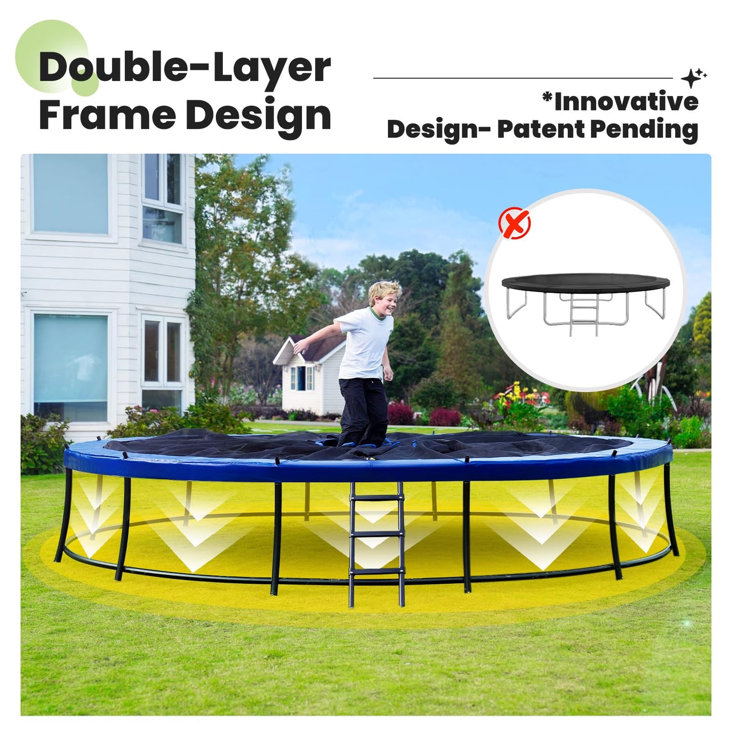 Zupapa 1800LBS Capacity No-Gap Design 16 15 14 12 10FT Trampoline with Safety Enclosure Net and Non-Slip Ladder 10-Year Quality Assurance Perfect for Kids Family Outdoor Backyard Fun