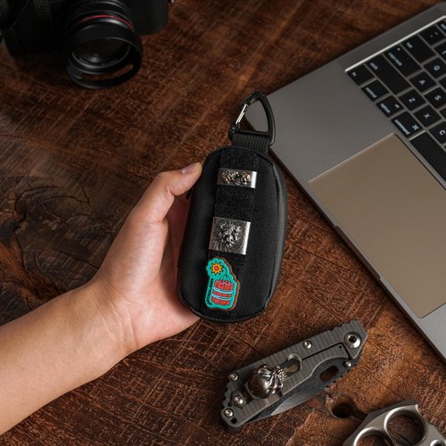 TACTICAL_GEEK Storage A7 EDC Key Bag Molle Pouch, Waterproof Zipper Wallet Car Key Case, Multipurpose Pocket Organizer, Unisex Tac Pouch with Patch Area for Daily Carry, Black