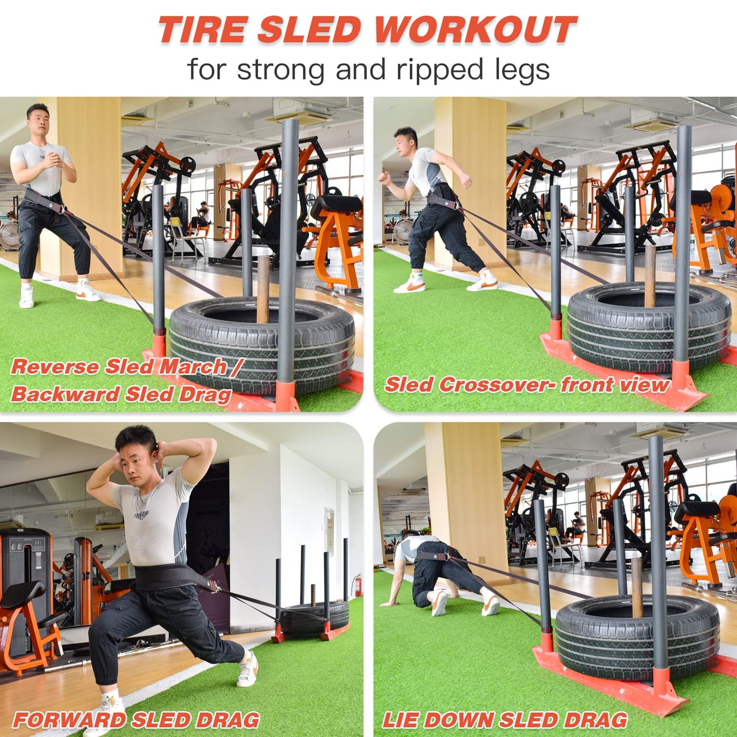 ATENTO Sled Pulling Belt, Adjustable Closure Sled Training Waist Belt,Weight Sled Pull Belt for Tire or Sled Pulling, Squat,Leg Muscles Strength Training, Agility, Resistance Training, Core Power Workout, Belt for Pulling with 2 Pulling Straps & 4 Hooks I